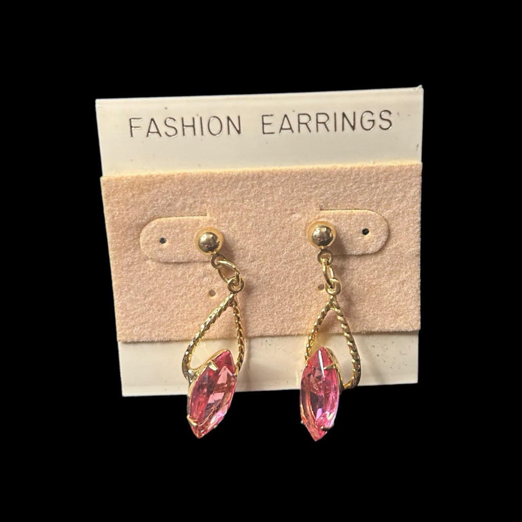 Gold Accent And Deep Pink Jewel Pierced Fashion Earrings 15$